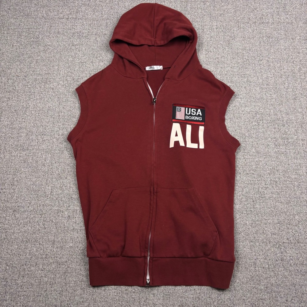 OHOO Sleeveless Hoodie Mens Medium Muhammad Ali Maroon USA Boxing OHOO&COMPANY